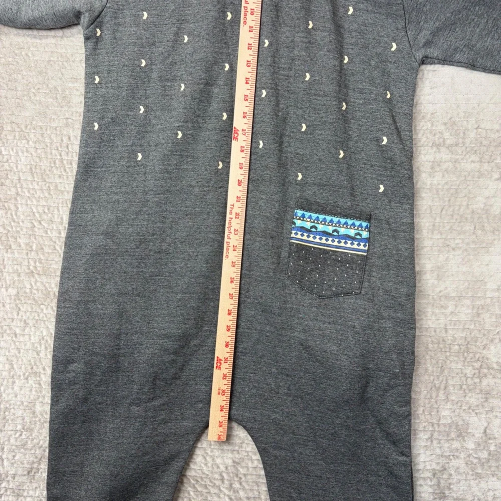 SkylineWears Mens Hooded Jumpsuit Charcoal Gray Tribal Geometric‎ Print Size M